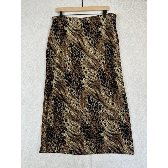 Vtg Y2K Elementz Midi Skirt XL Metallic Leopard Stretchy Grunge Punk Bratz 90s - Picture 1 of 9